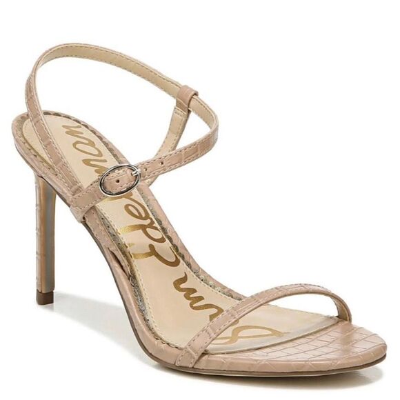 Sam Edelman Sandals Womens Size 9.5 Tan Croc Embossed Faux Leather Dara Heels‎ - Picture 1 of 11
